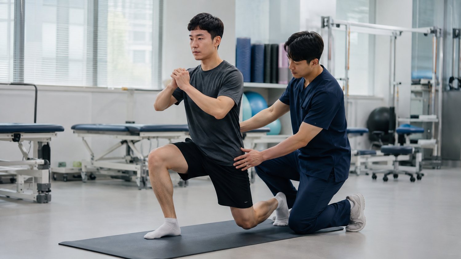 치료사와 함께 재활 운동을 진행하는 장면